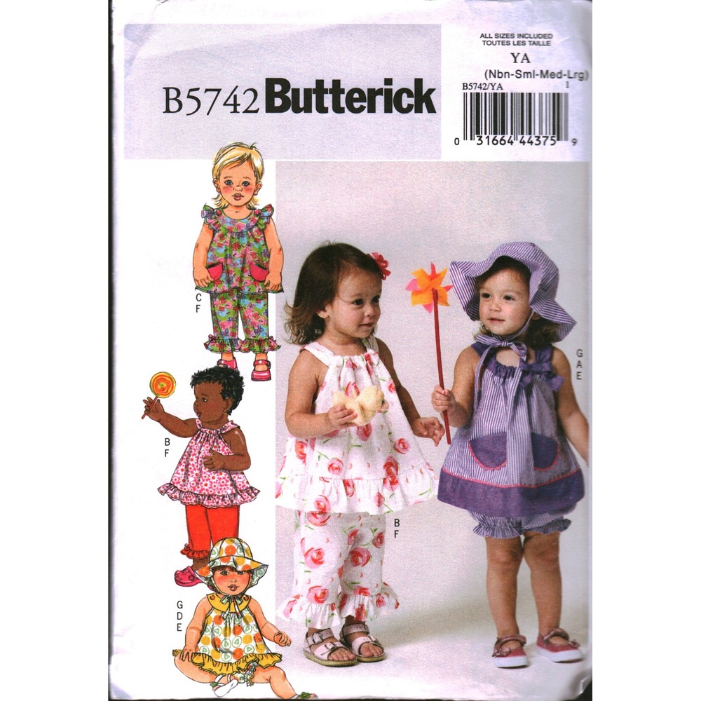 Butterick B5742 Infants Top Bloomers Pants Hat Sewing Pattern Sizes NB-L YA